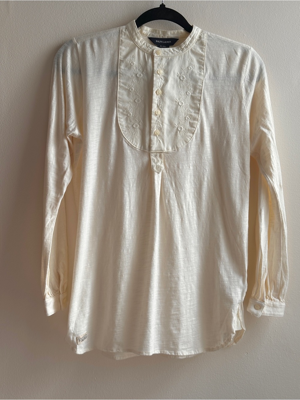 Ralph Lauren Cream Long-Sleeve Embroidered Bib Shirt